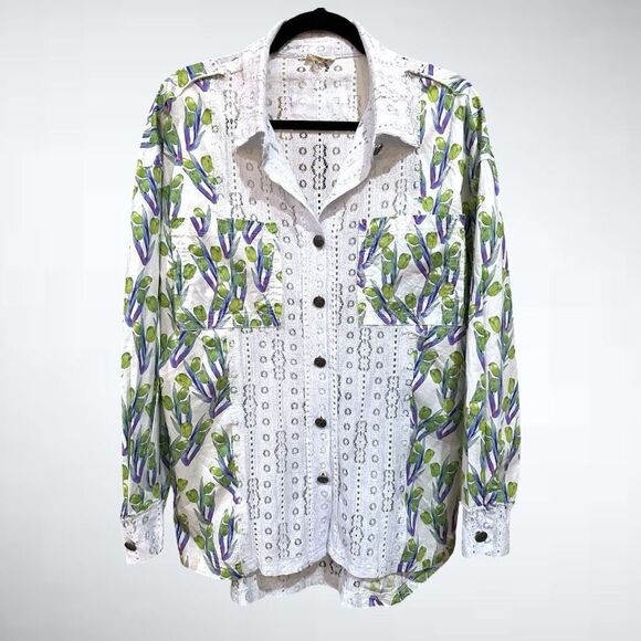 Size S (Oversized) POL Boho Floral Lace Button Down Shirt - Picture 1 of 8